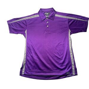 Pro Celebrity Mens Medium Polo Shirt Purple Gray Colorblock Golf Wicking EUC